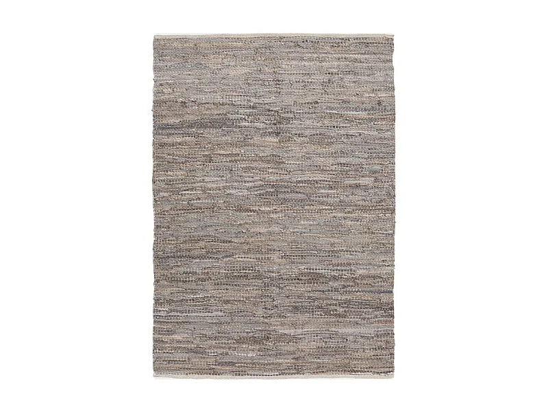 Tapis tressé en cuir et coton gris 100 x 150 cm - SUELO 6742