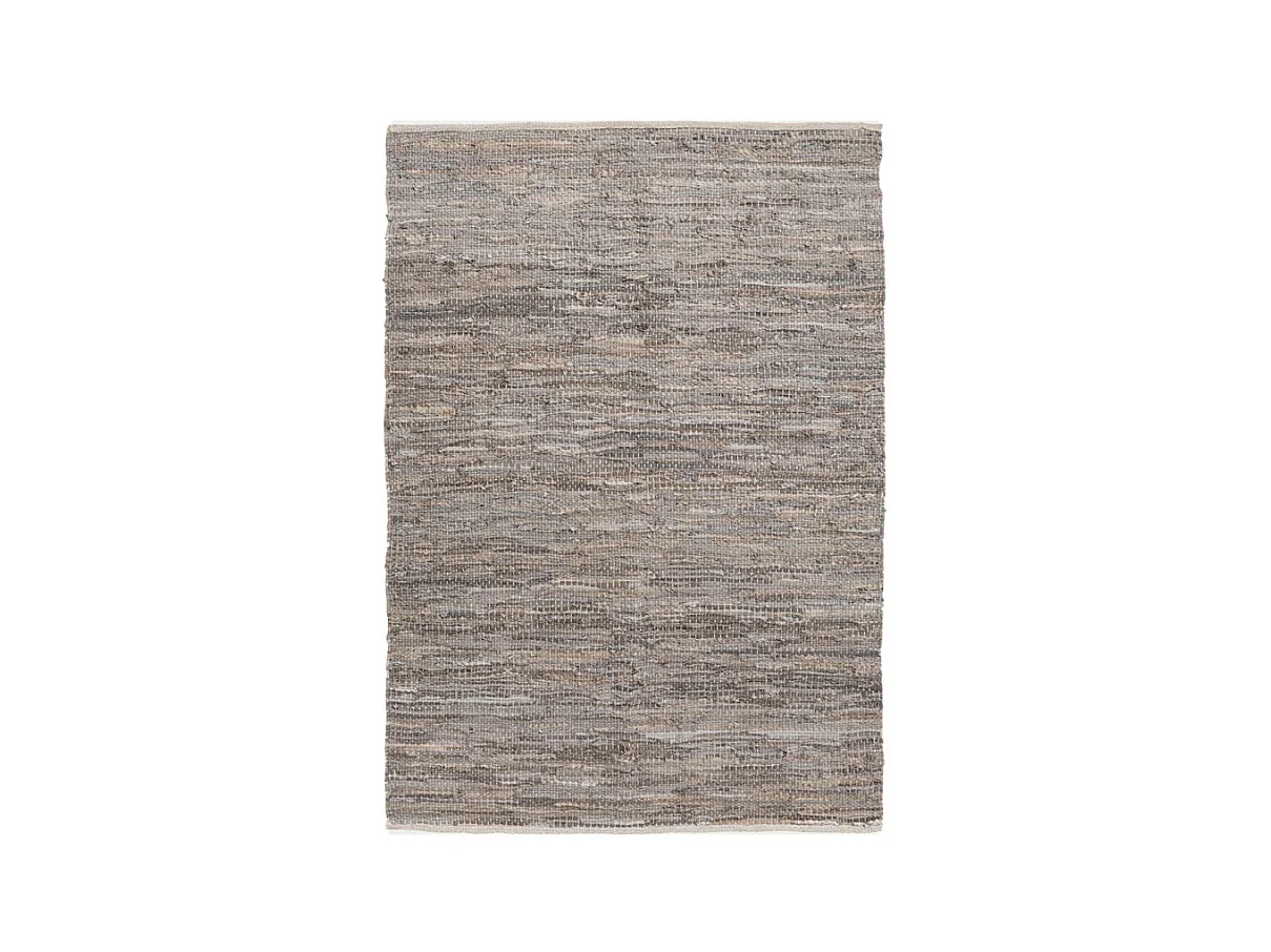 Tapis tressé en cuir et coton gris 100 x 150 cm - SUELO 6742