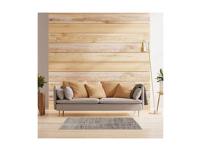 Tapis tressé en cuir et coton gris 100 x 150 cm - SUELO 6742