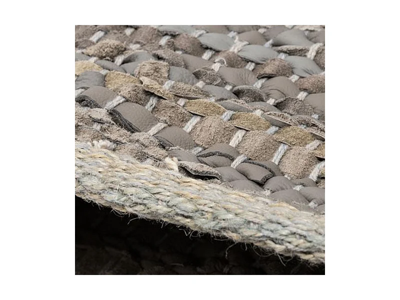 Tapis tressé en cuir et coton gris 100 x 150 cm - SUELO 6742