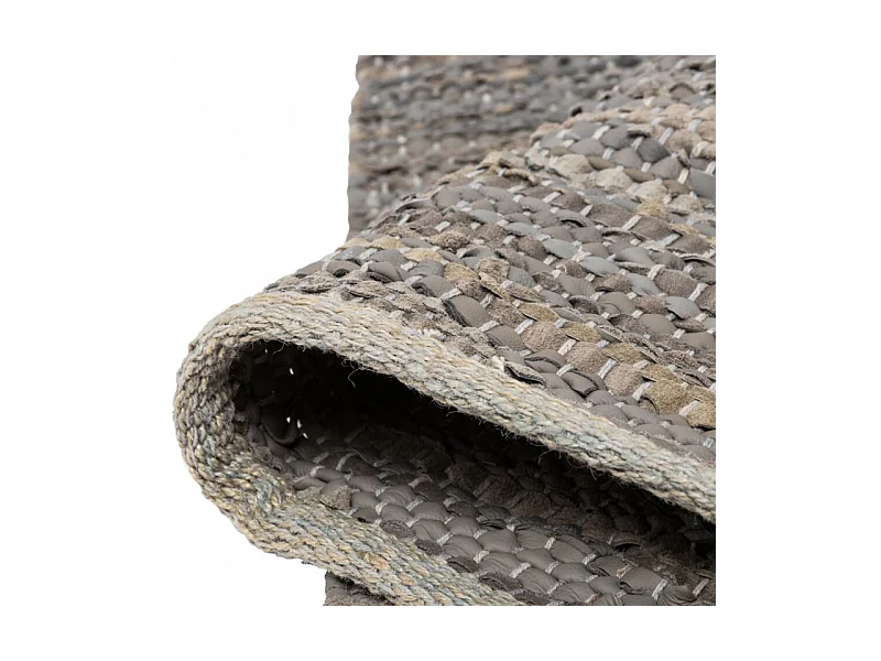 Tapis tressé en cuir et coton gris 100 x 150 cm - SUELO 6742