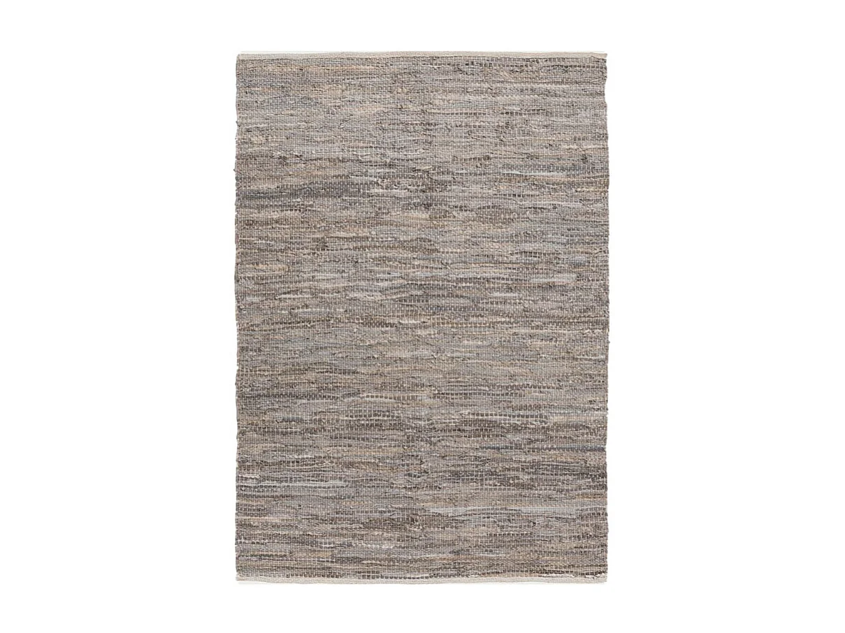 Tapis tressé en cuir et coton gris 100 x 150 cm - SUELO 6742