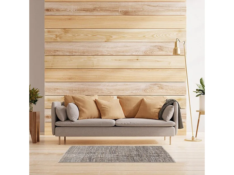 Tapis tressé en cuir et coton gris 100 x 150 cm - SUELO 6742