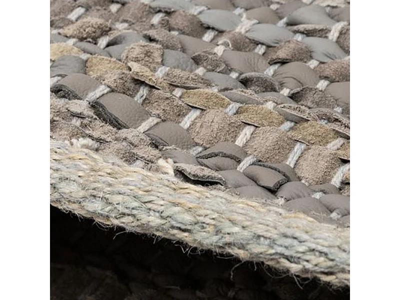 Tapis tressé en cuir et coton gris 100 x 150 cm - SUELO 6742