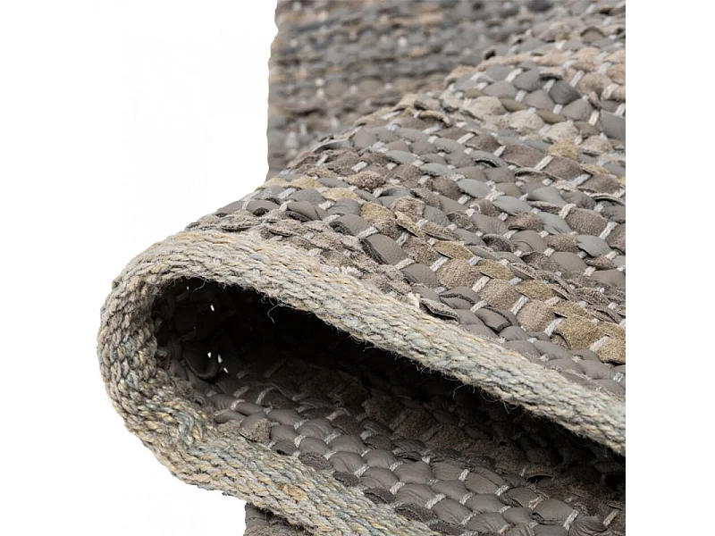 Tapis tressé en cuir et coton gris 100 x 150 cm - SUELO 6742