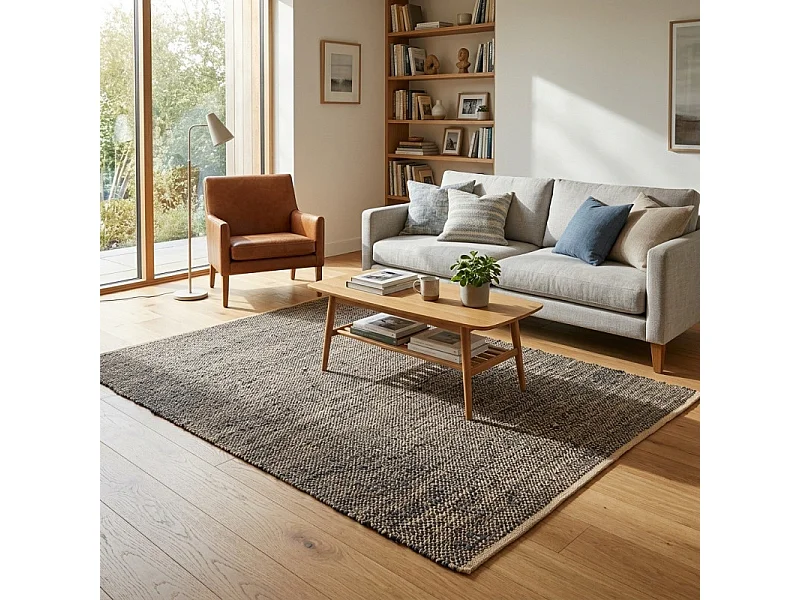 Tapis 160 x 230 cm bleu en jute fibre tressée naturelle - ALADIN 6873