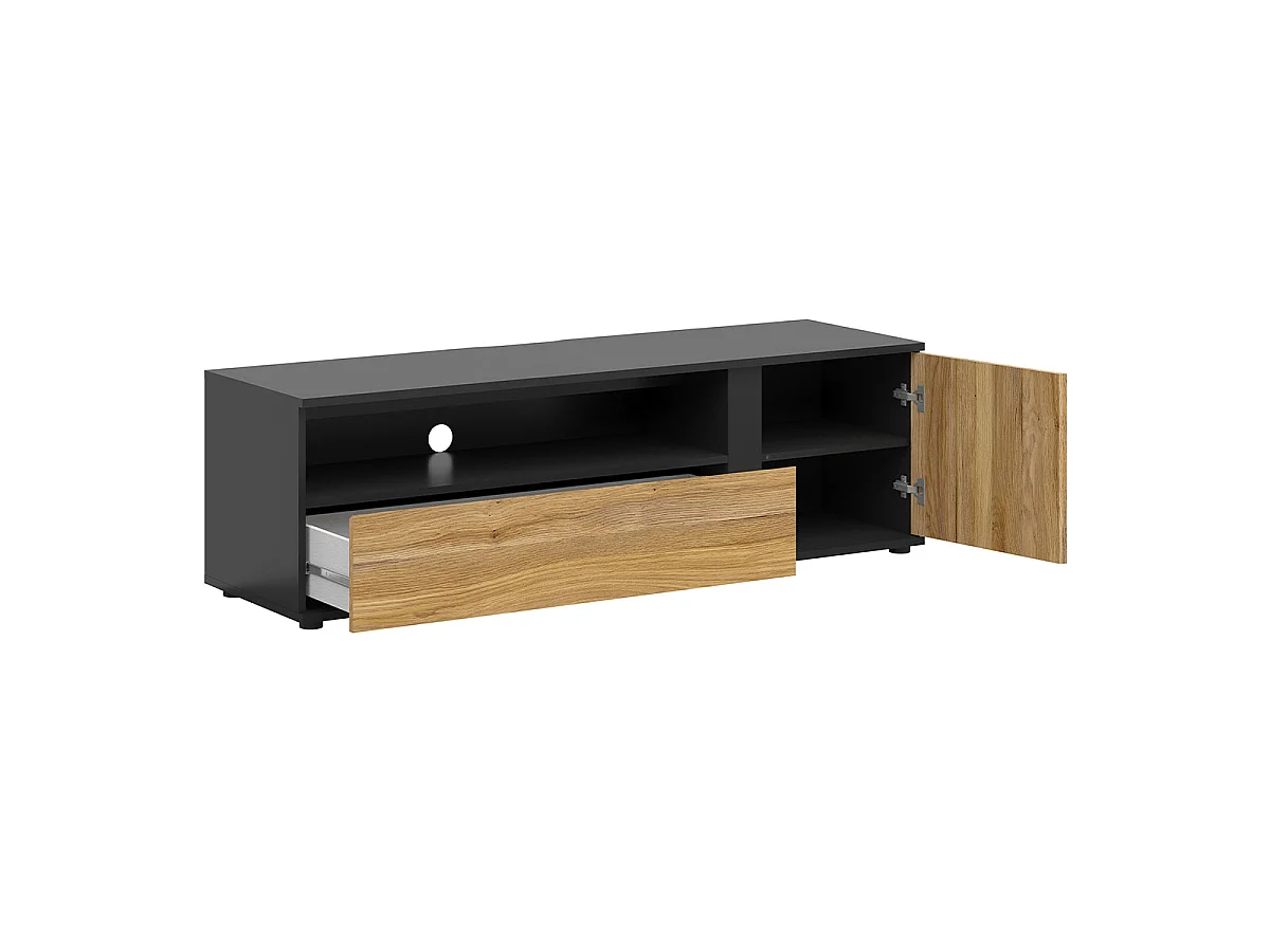 TV-meubel 1 deur 1 lade 155 cm Pia Zwart en Hout