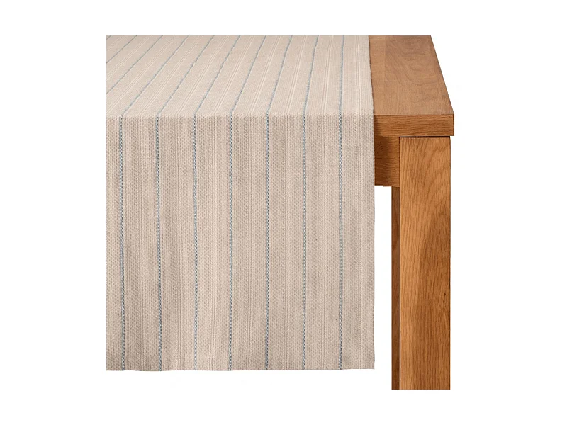 Chemin de table lin et coton beige, bleu 50 x 150 cm - PARDIGON 0006