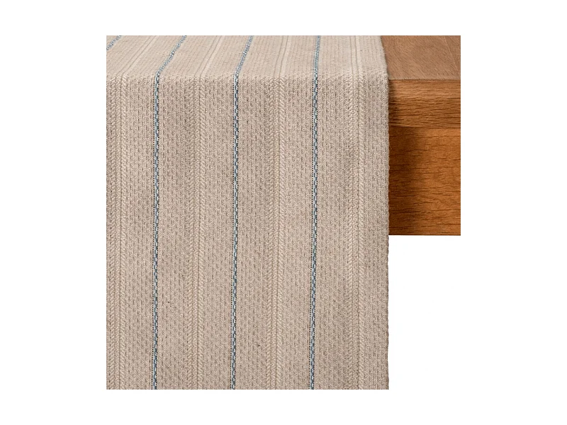Chemin de table lin et coton beige, bleu 50 x 150 cm - PARDIGON 0006