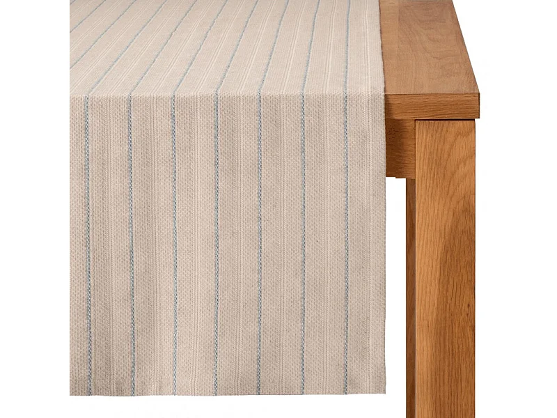 Chemin de table lin et coton beige, bleu 50 x 150 cm - PARDIGON 0006