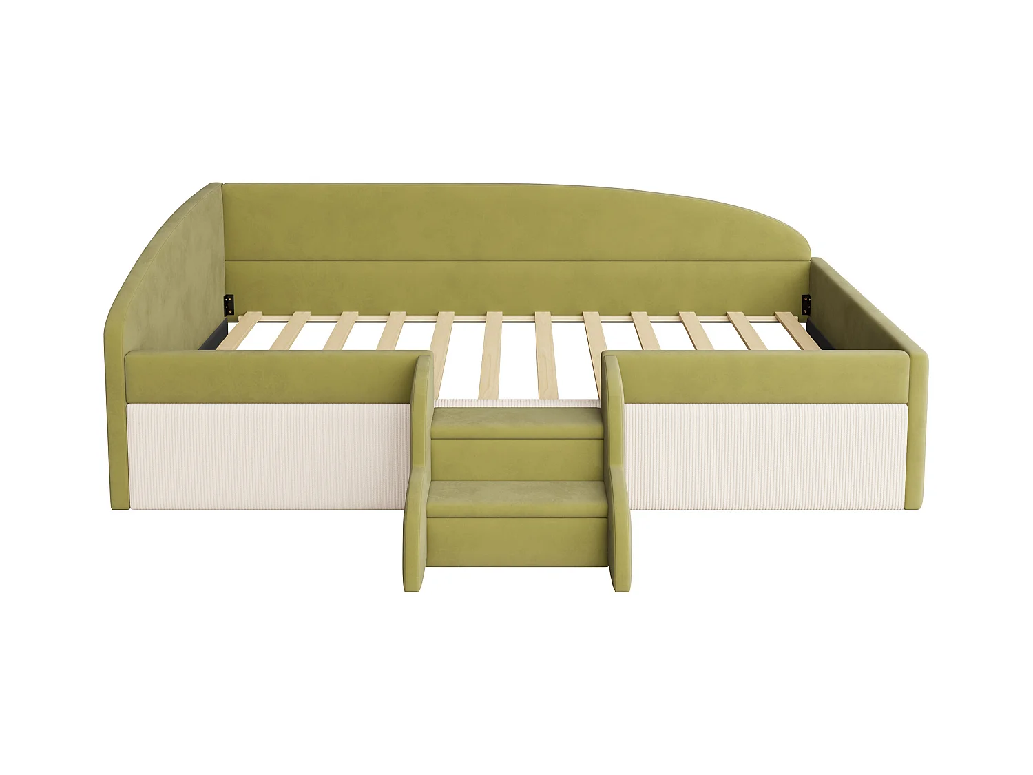 Tapicerowane łóżko dziecięce 90x190 cm - z 2 stopniami - z stelażem lamelowym - Zielony (materac nie jest wliczony w cenę)