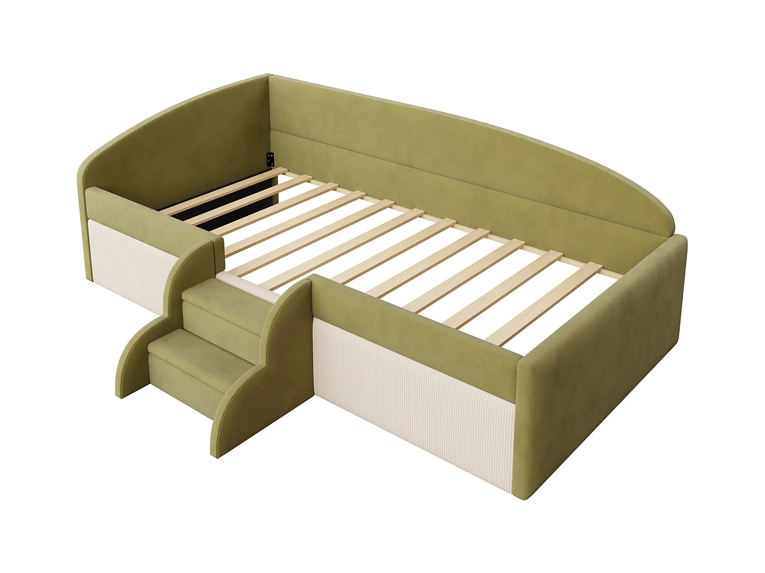 Tapicerowane łóżko dziecięce 90x190 cm - z 2 stopniami - z stelażem lamelowym - Zielony (materac nie jest wliczony w cenę)