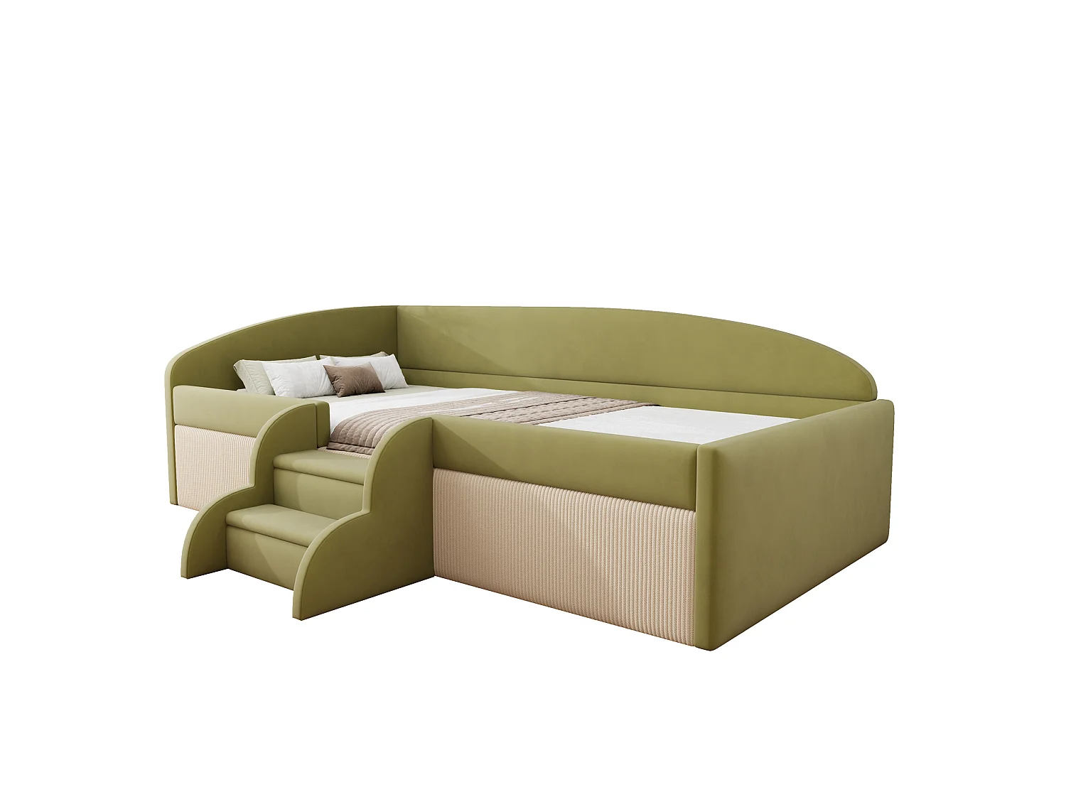 Gepolstertes Schlafsofa 90x190 cm - mit 2 Stufen - mit Lattenrost - Grün (Matratze nicht inbegriffen)
