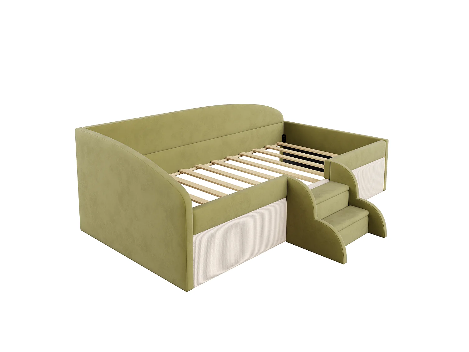 Gepolstertes Schlafsofa 90x190 cm - mit 2 Stufen - mit Lattenrost - Grün (Matratze nicht inbegriffen)