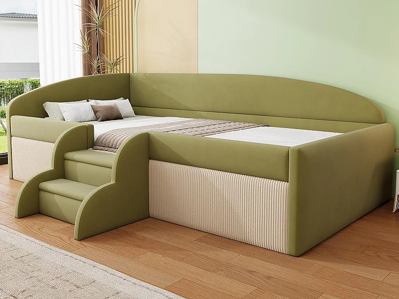 Gepolstertes Schlafsofa 90x190 cm - mit 2 Stufen - mit Lattenrost - Grün (Matratze nicht inbegriffen)