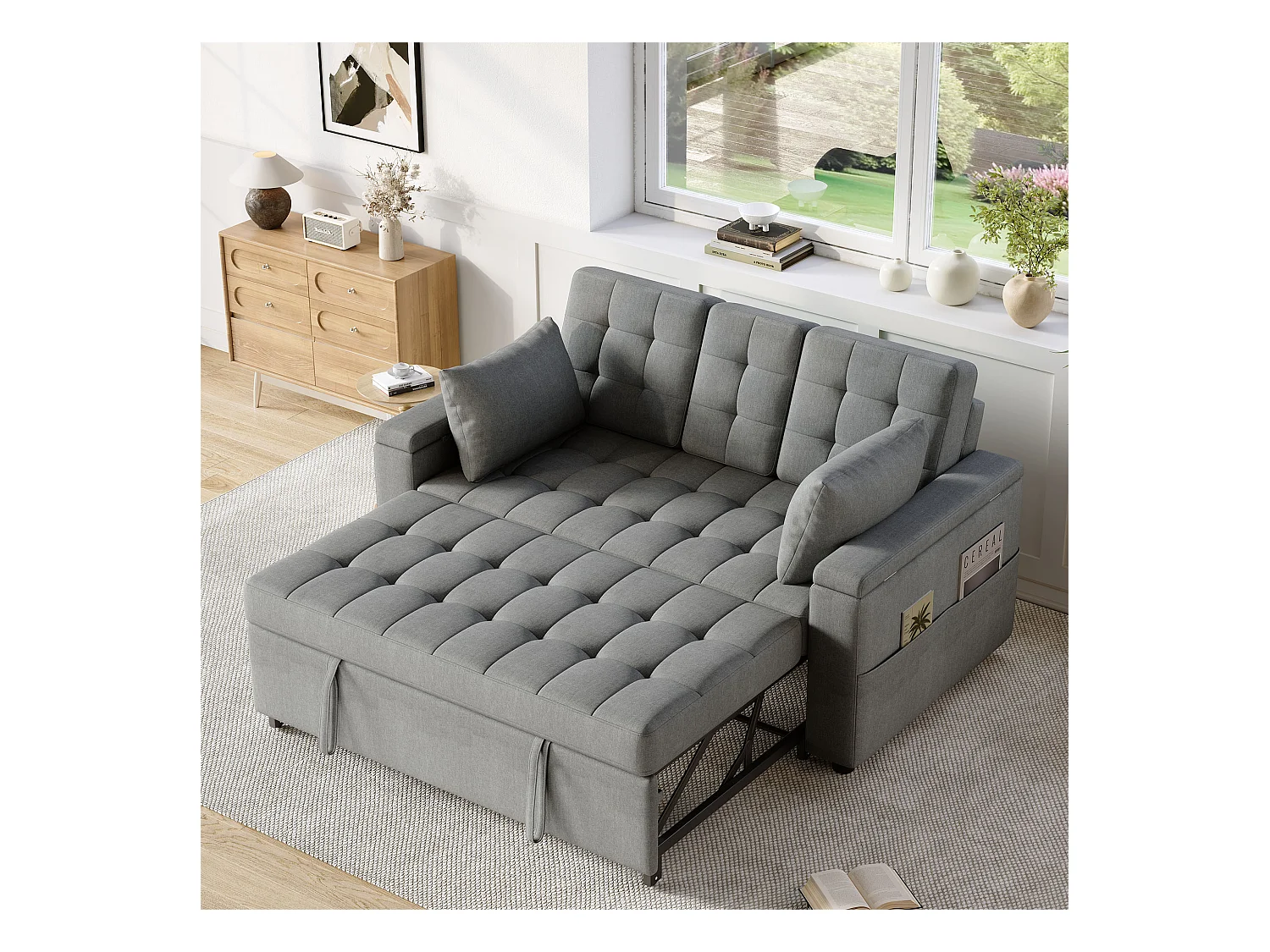 Canapé 2 places - avec compartiment de rangement - avec poche de rangement - avec 2 coussins - Gris