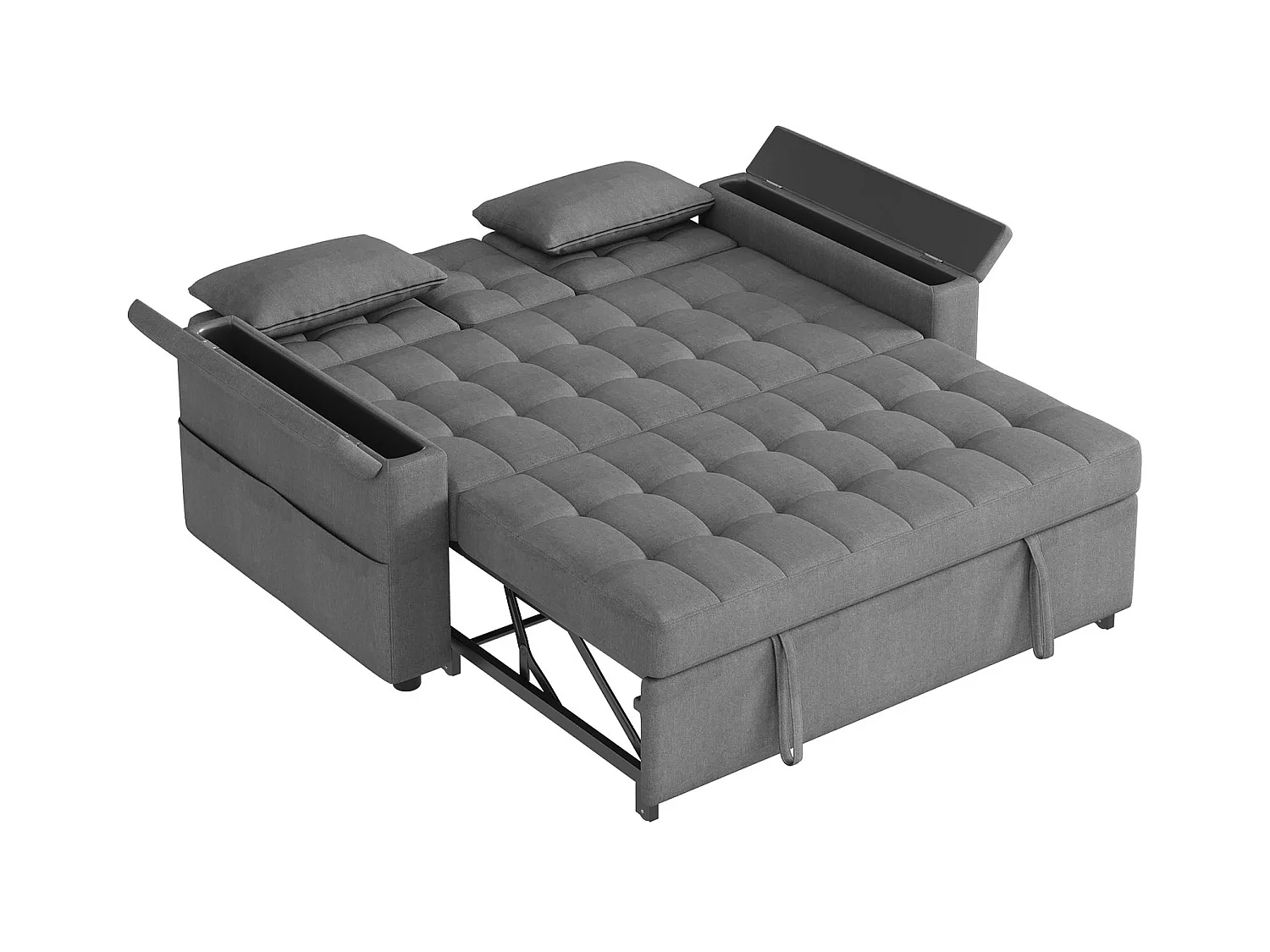 Canapé 2 places - avec compartiment de rangement - avec poche de rangement - avec 2 coussins - Gris