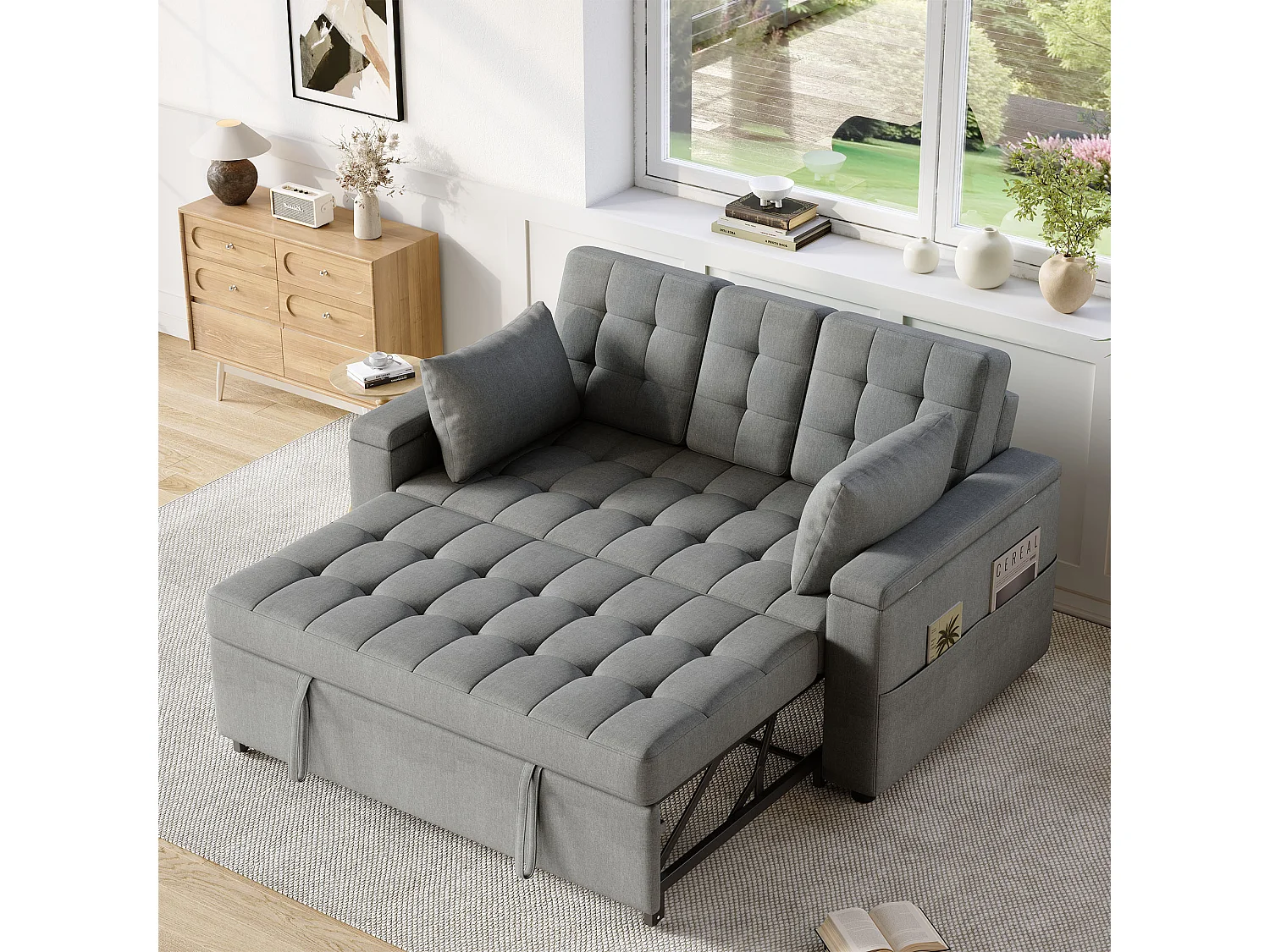 Canapé 2 places - avec compartiment de rangement - avec poche de rangement - avec 2 coussins - Gris