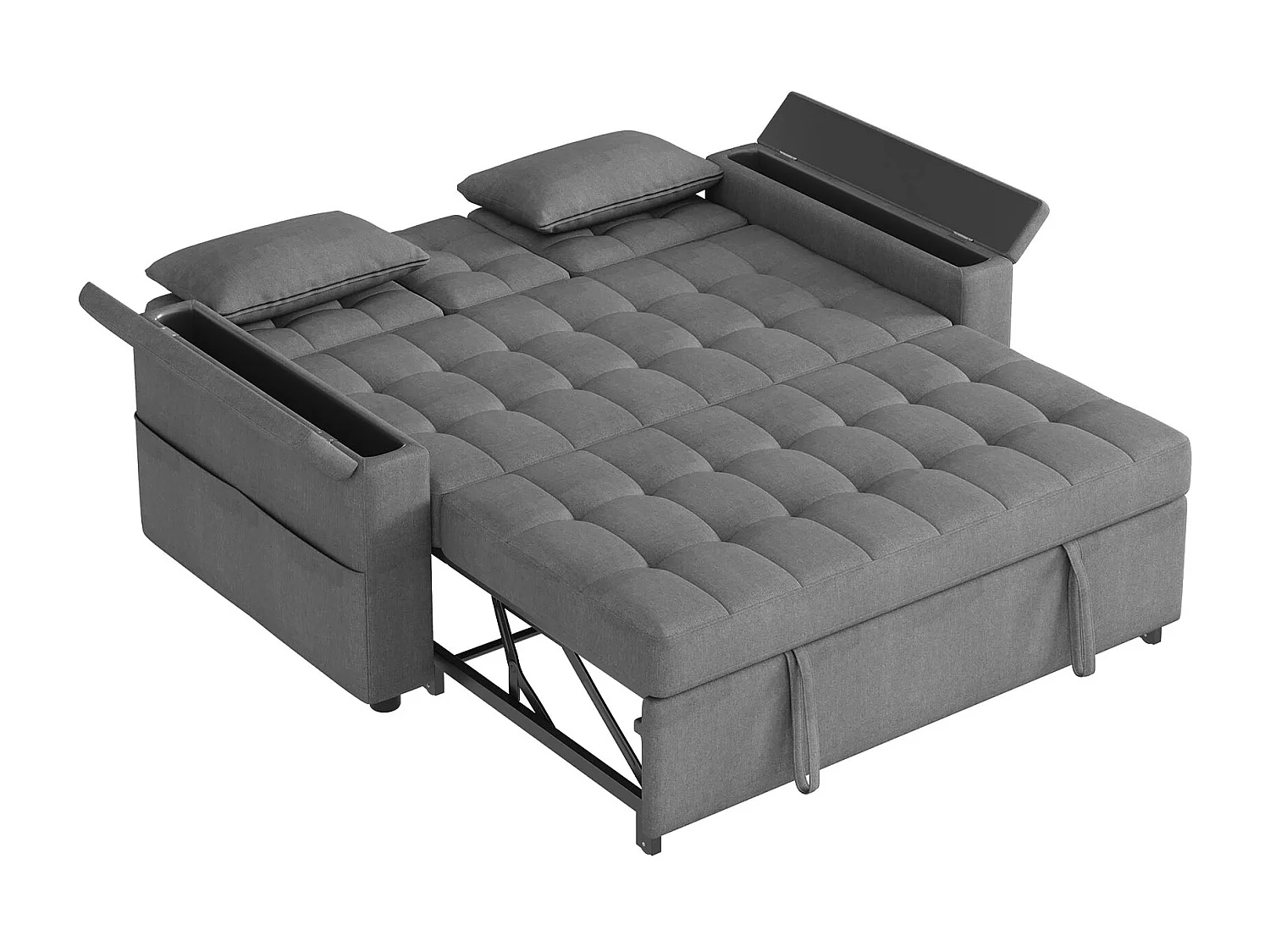 Canapé 2 places - avec compartiment de rangement - avec poche de rangement - avec 2 coussins - Gris