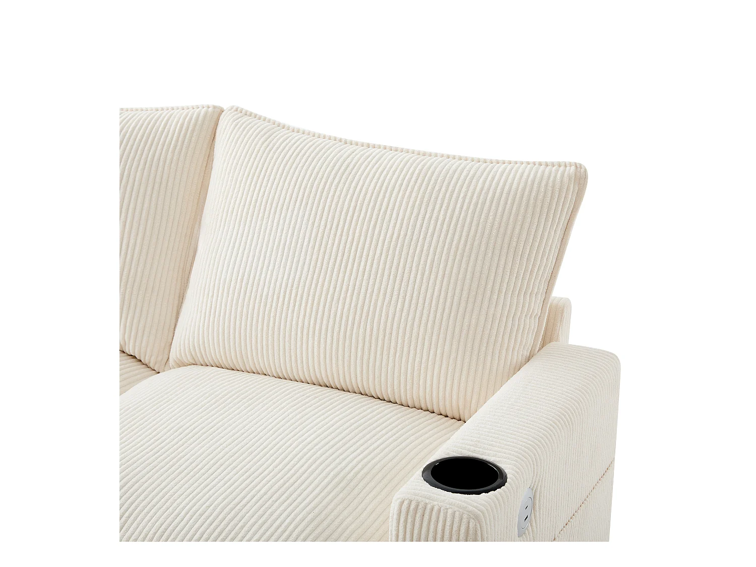 Sofá moderno - 4 lugares - Apoio de pés removível - Portas USB - Compartimentos de armazenamento + Porta-copos - Bege