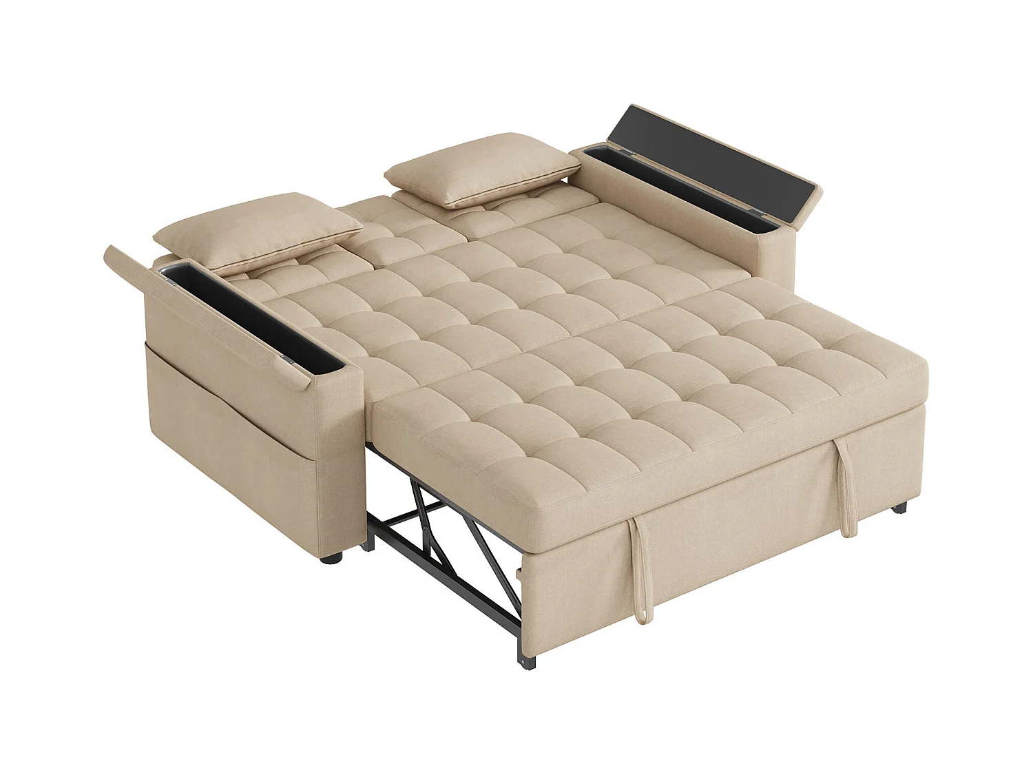 Kanapa 2-osobowa - z schowkiem - z kieszenią na przechowywanie - z 2 poduszkami - Beżowy