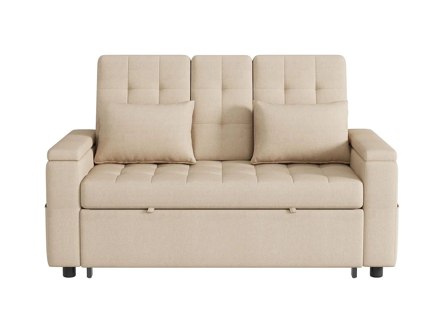 Kanapa 2-osobowa - z schowkiem - z kieszenią na przechowywanie - z 2 poduszkami - Beżowy