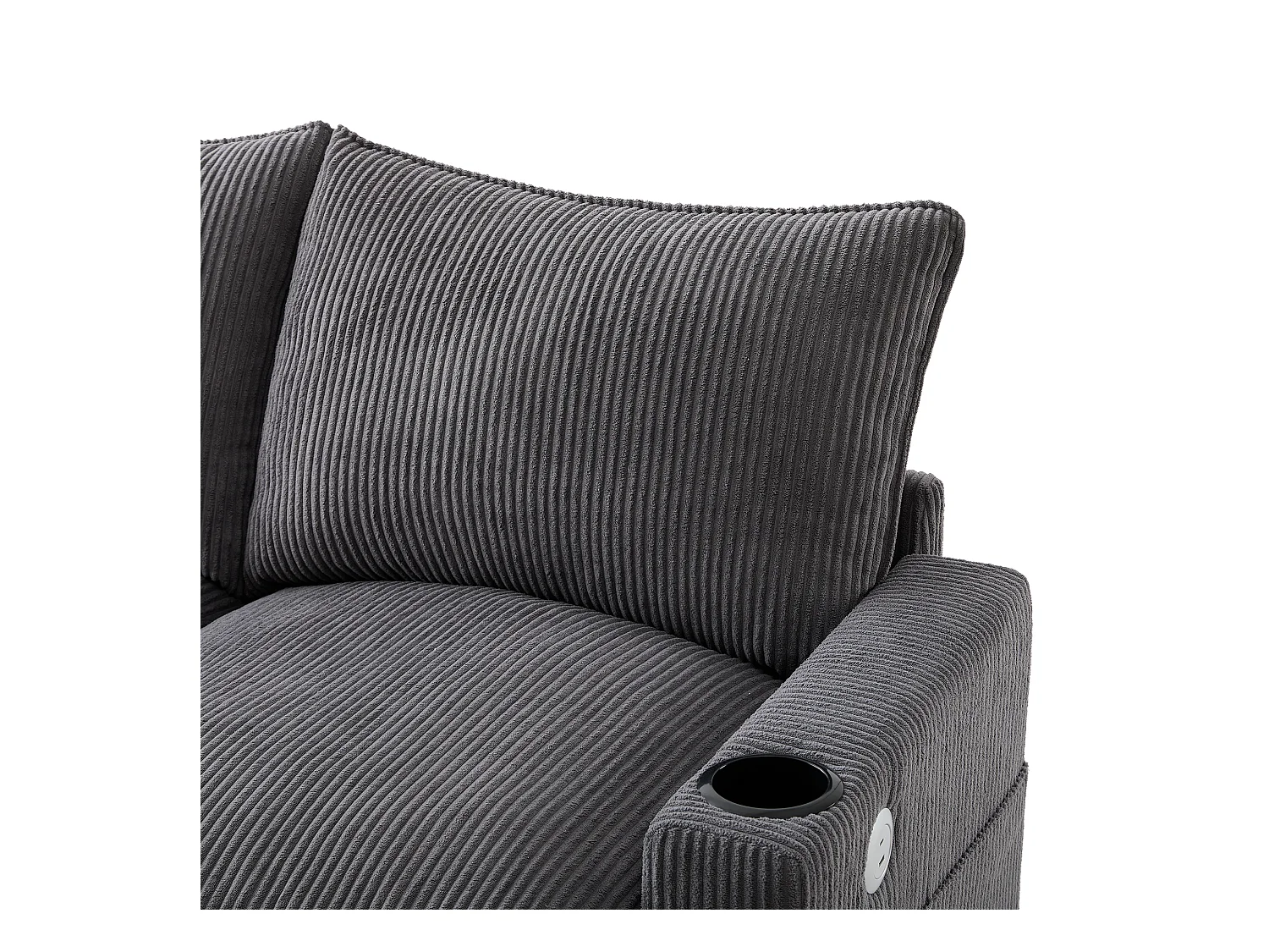 Sofá moderno - 4 plazas - Reposapiés extraíble - Puertos USB - Compartimentos de almacenamiento + Portavasos - ​​Gris​