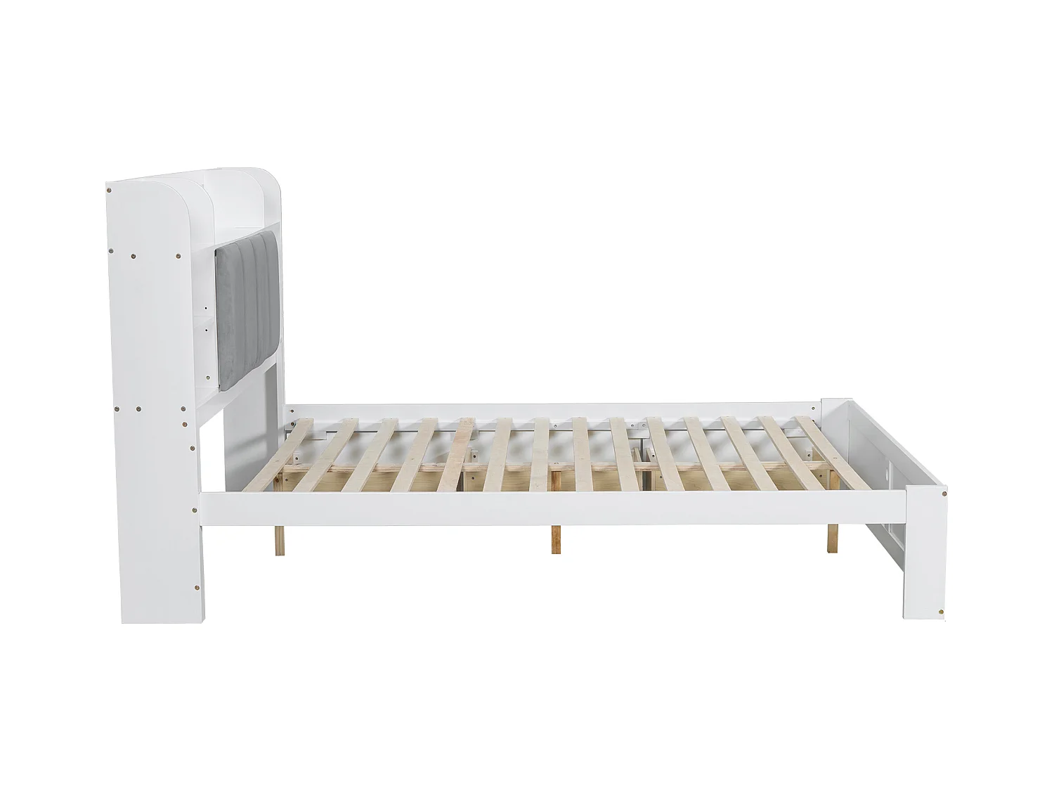 Letto matrimoniale per adulti 160x200cm con 3 cassetti e contenitore, pino + MDF, bianco + grigio, senza materasso