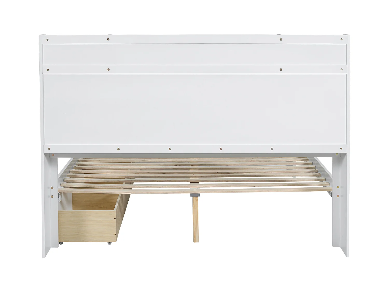 Letto matrimoniale per adulti 160x200cm con 3 cassetti e contenitore, pino + MDF, bianco + grigio, senza materasso