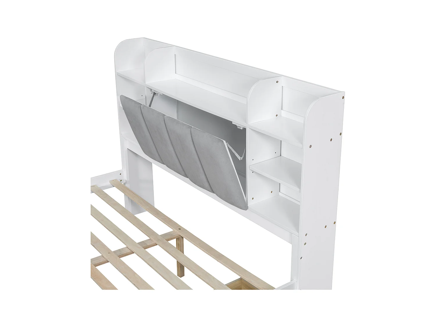 Letto matrimoniale per adulti 160x200cm con 3 cassetti e contenitore, pino + MDF, bianco + grigio, senza materasso