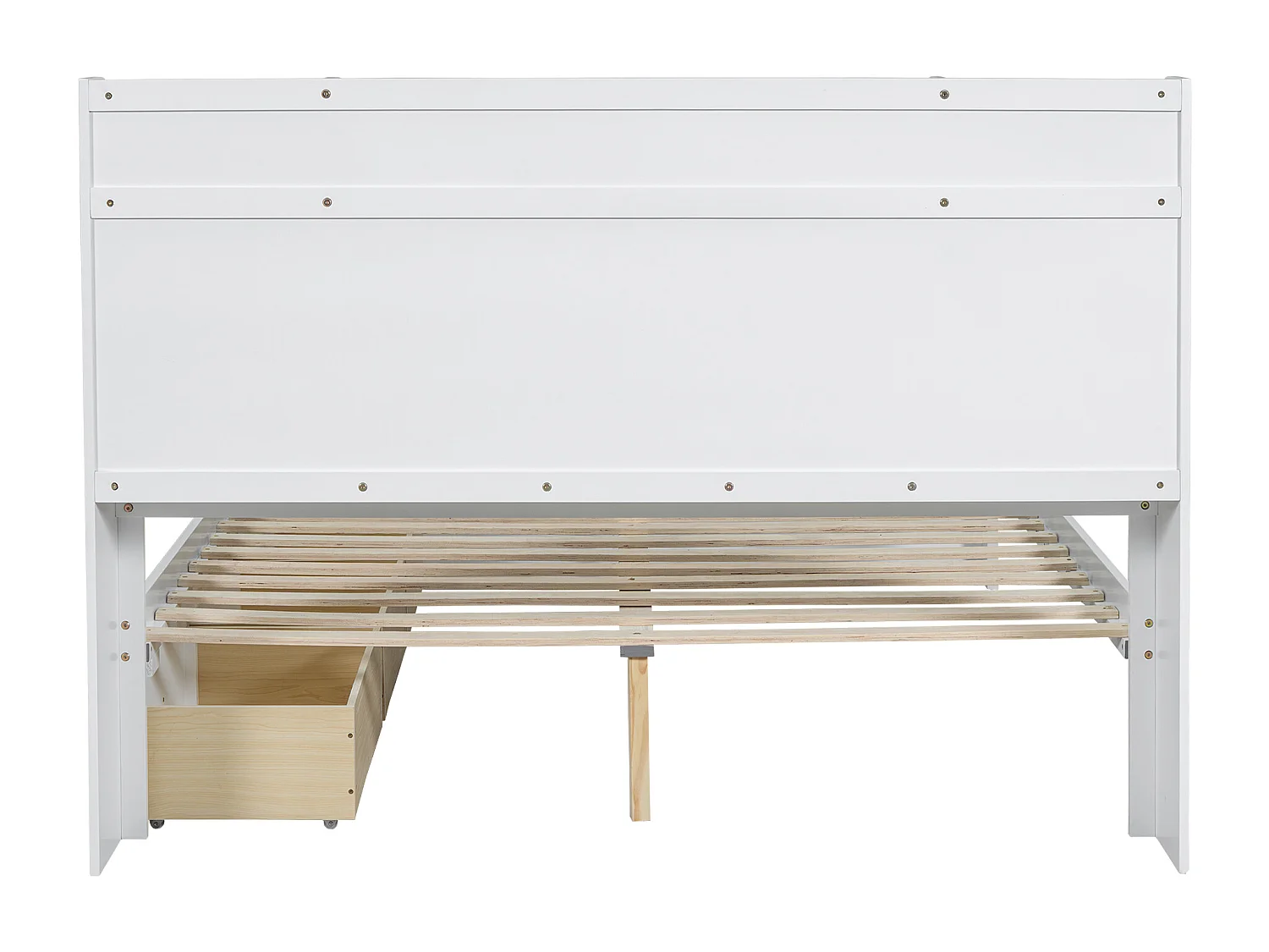 Lit double adulte 160x200cm avec 3 tiroirs et rangement, pin + MDF, blanc + gris, sans matelas