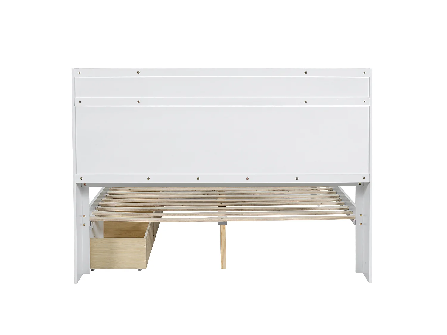 Lit double adulte 160x200cm avec 3 tiroirs et rangement, pin + MDF, blanc + gris, sans matelas