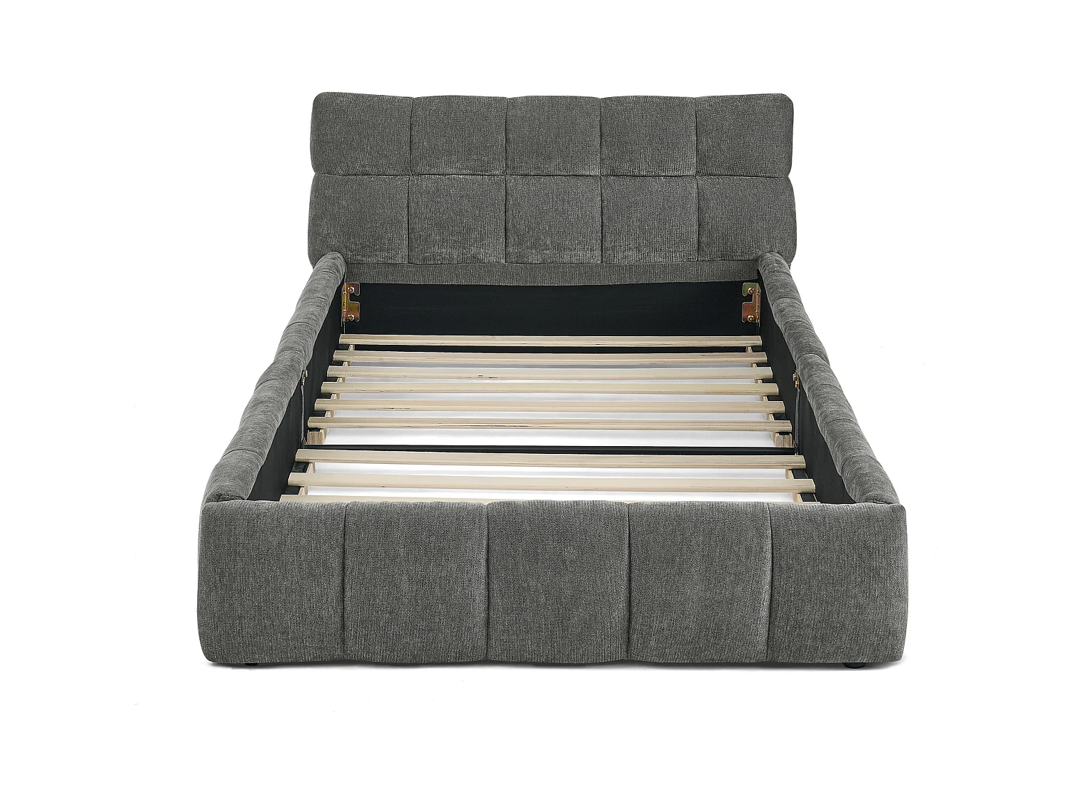 Letto singolo per bambini grigio scuro 90x200cm, trapuntato a quadrati, tessuto ciniglia, legno + metallo