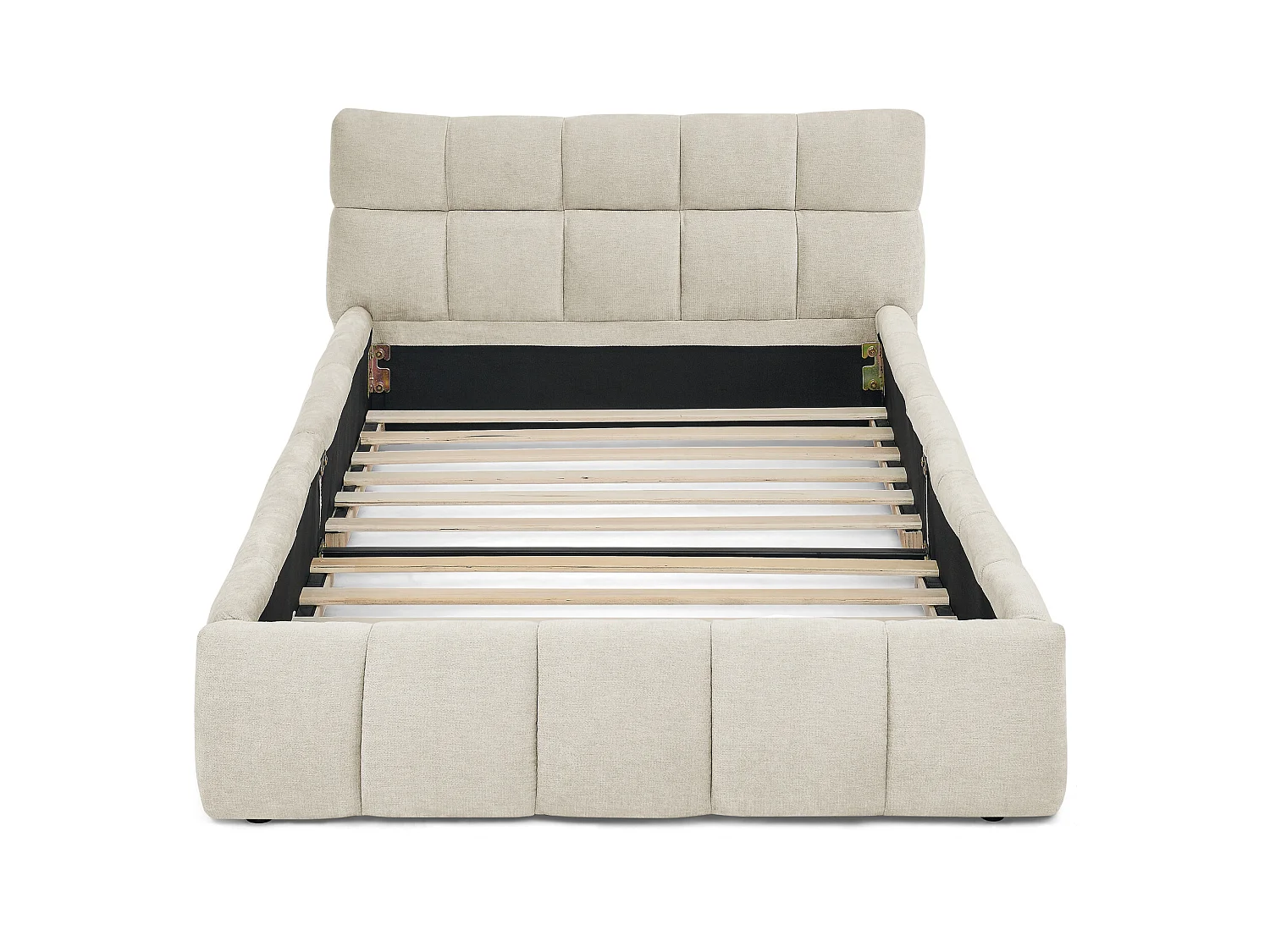 Letto singolo per bambini beige 90x200cm, trapuntato quadrato, tessuto ciniglia, legno + metallo