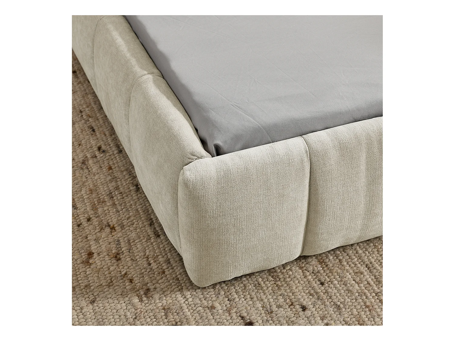 Letto singolo per bambini beige 90x200cm, trapuntato quadrato, tessuto ciniglia, legno + metallo