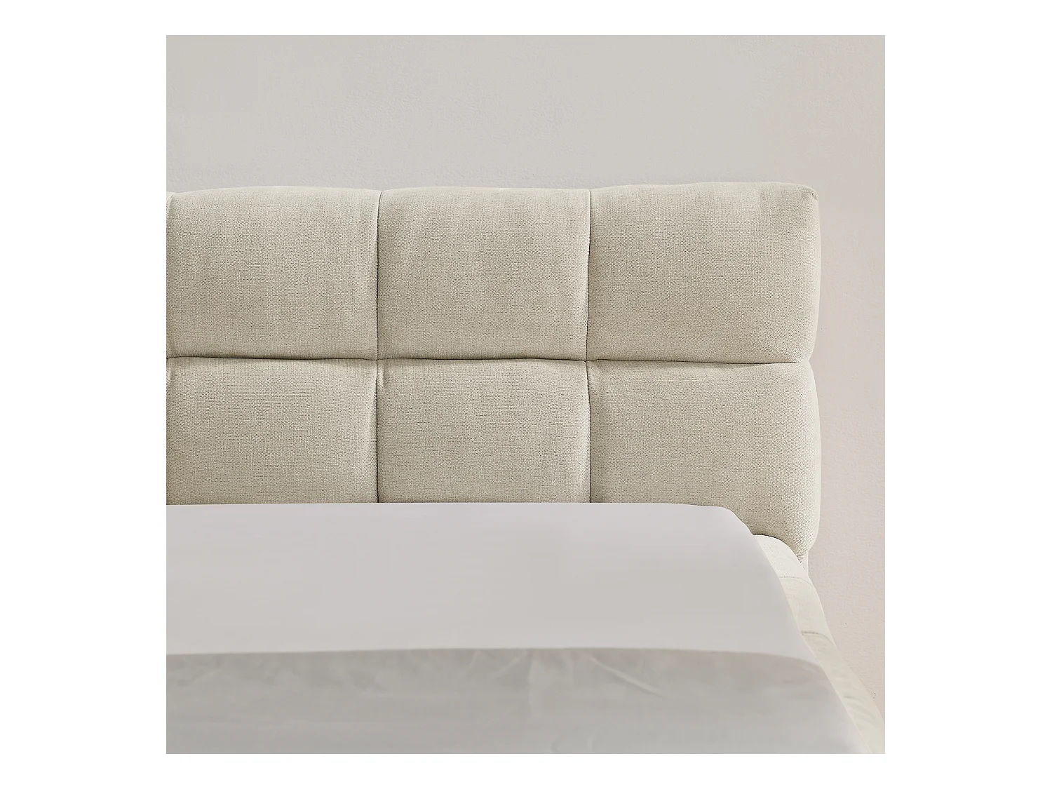 Letto singolo per bambini beige 90x200cm, trapuntato quadrato, tessuto ciniglia, legno + metallo