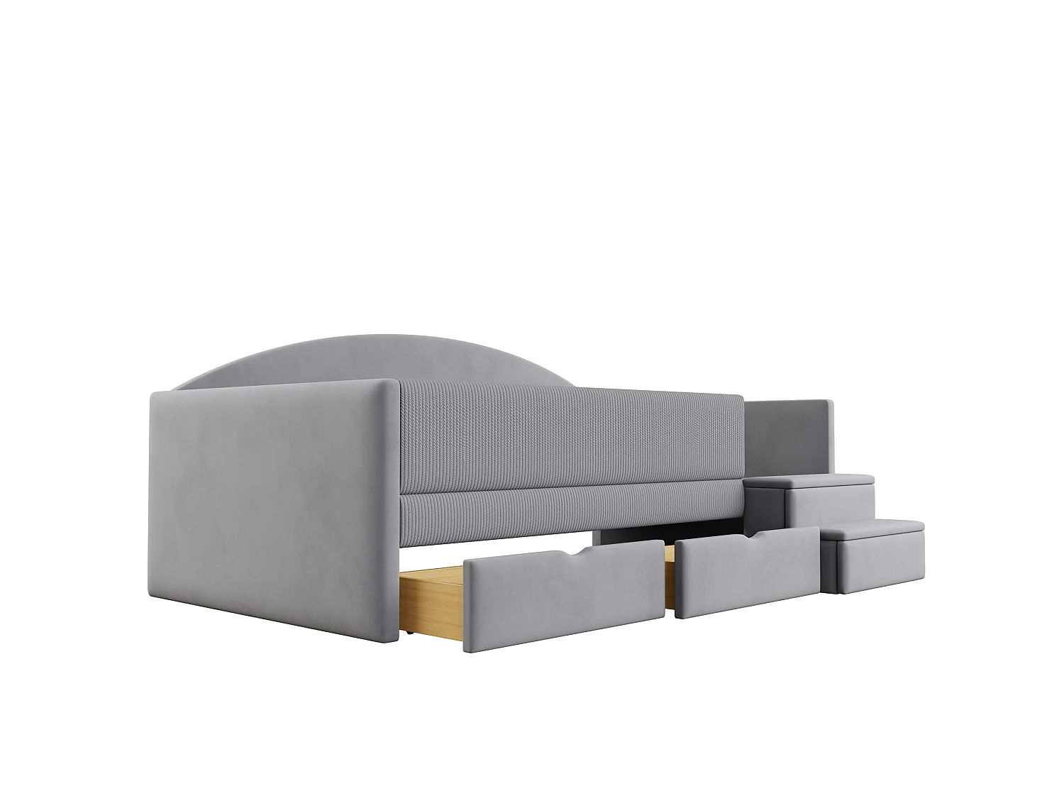 Lit enfant rembourré 90x190 cm - avec 2 tiroirs - avec marches - velours - gris (matelas non inclus)