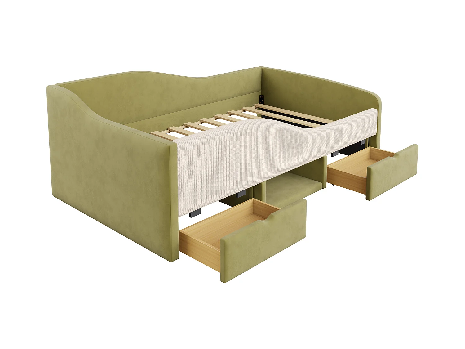 Tapicerowane łóżko dziecięce 90x190 cm - z 2 szufladami - z stelażem lamelowym - Zielony (materac nie jest wliczony w cenę)