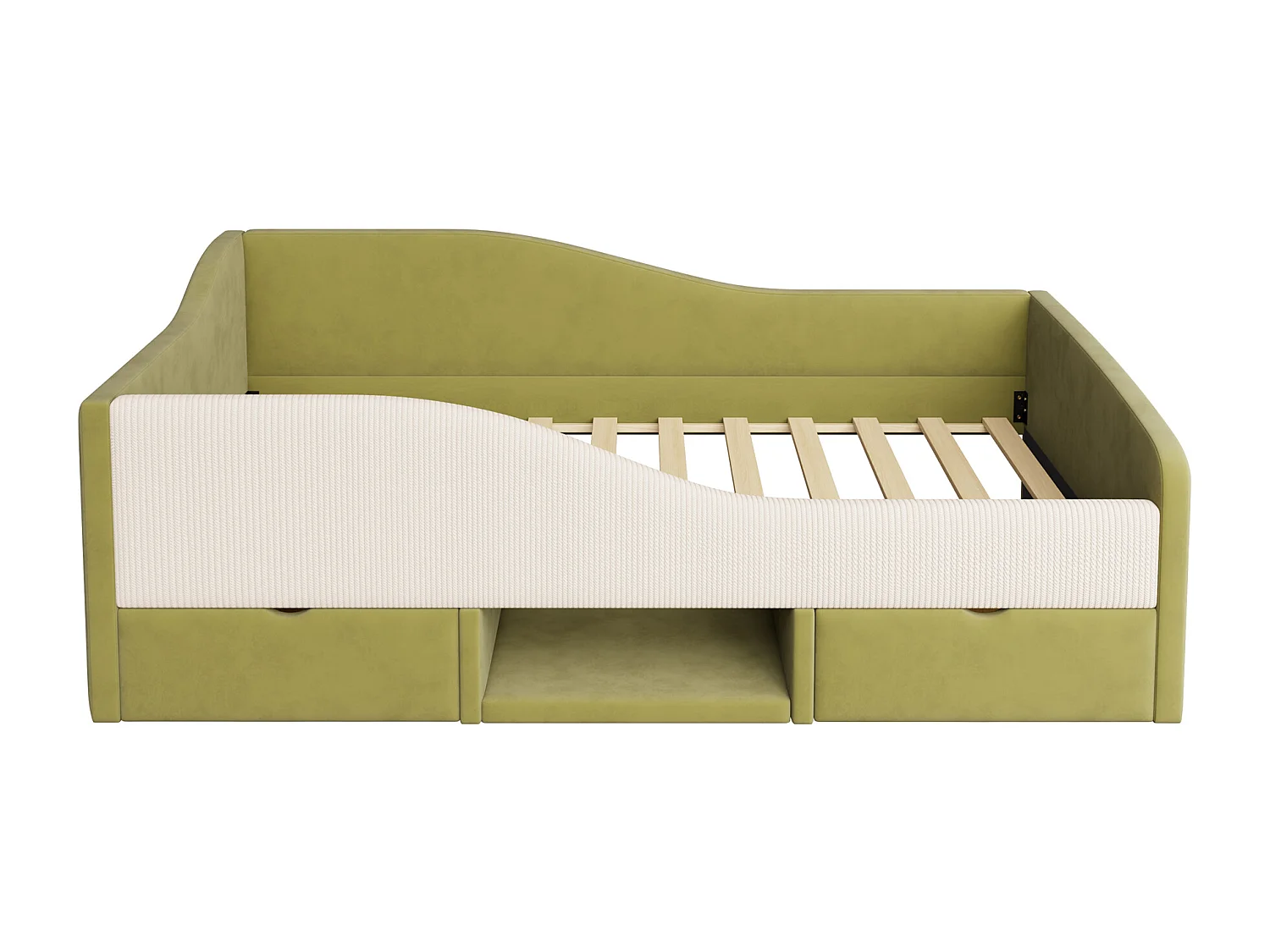 Gepolstertes Kinderbett 90x190 cm - mit 2 Schubladen - mit Lattenrost - Grün (Matratze nicht inbegriffen)