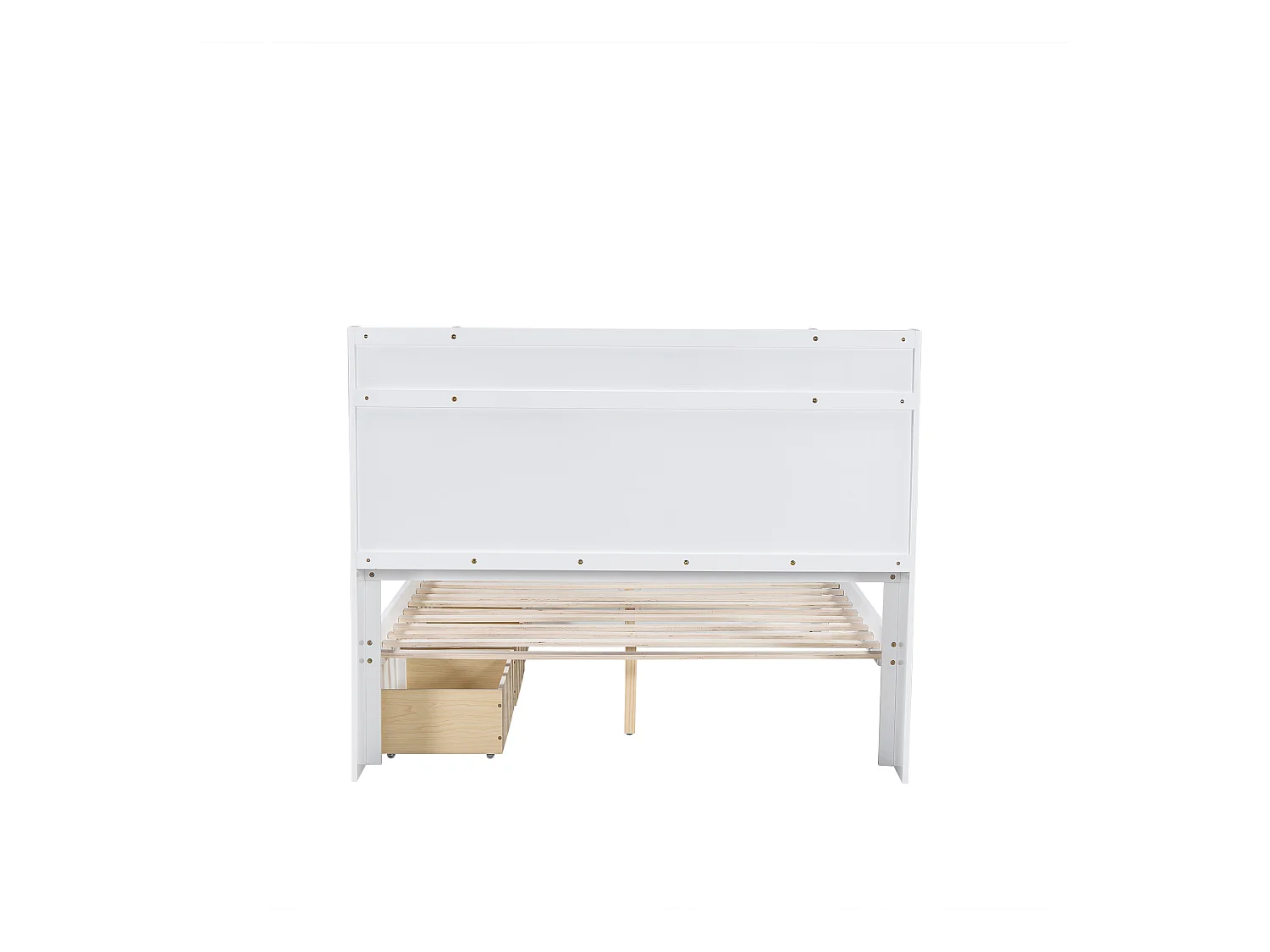 Letto matrimoniale per adulti 140x200cm con 3 cassetti e contenitore, pino + MDF, bianco + grigio, senza materasso