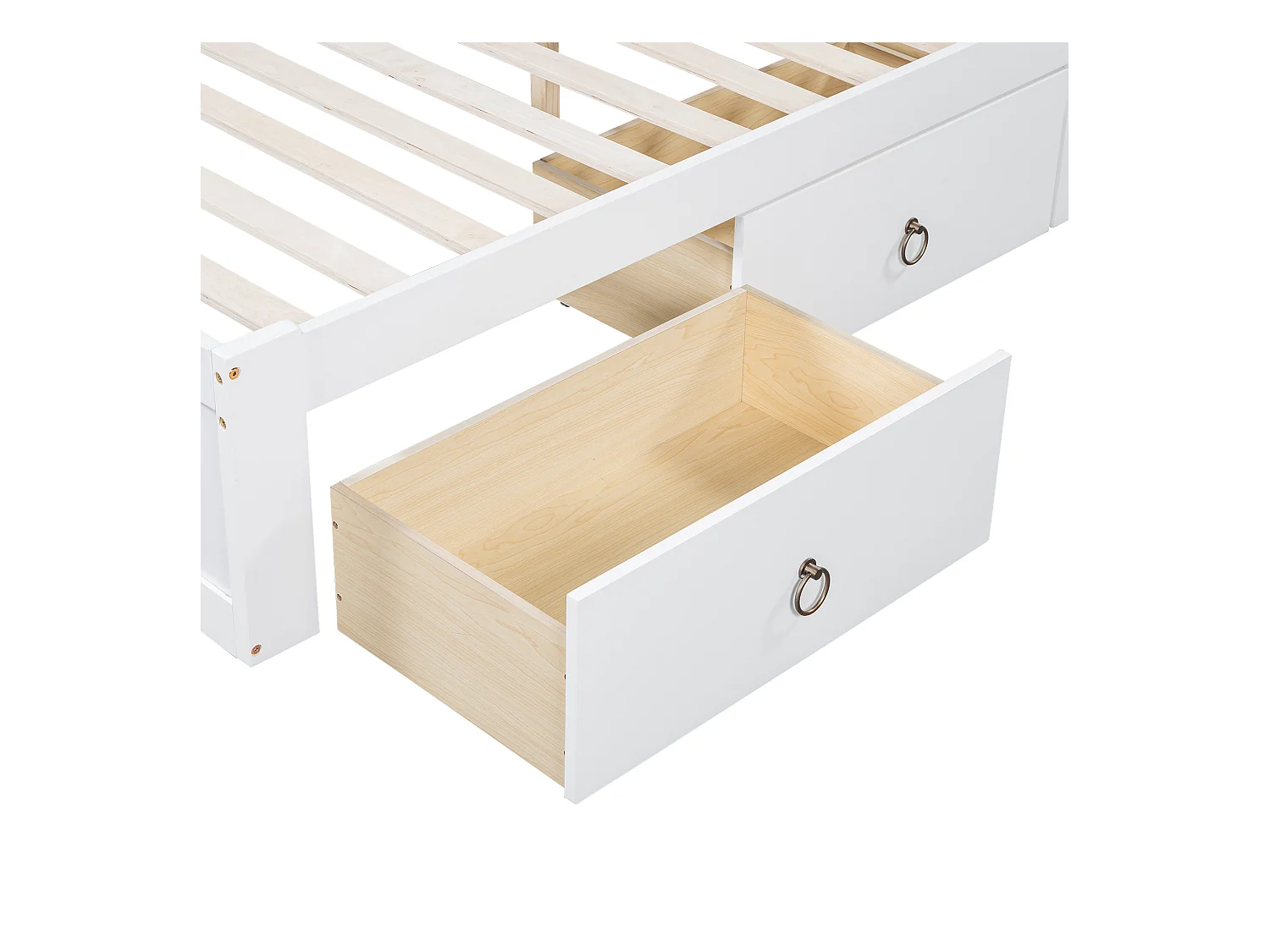 Letto matrimoniale per adulti 140x200cm con 3 cassetti e contenitore, pino + MDF, bianco + grigio, senza materasso