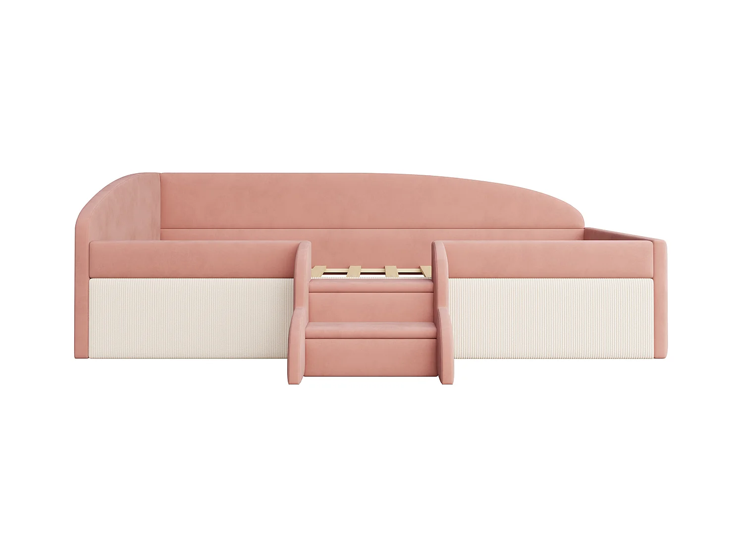 Tapicerowane łóżko dziecięce 90x190 cm - z 2 stopniami - z stelażem lamelowym - ​​Różowy​​ (materac nie jest wliczony w cenę)