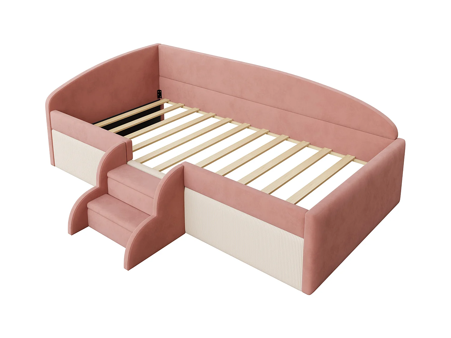 Tapicerowane łóżko dziecięce 90x190 cm - z 2 stopniami - z stelażem lamelowym - ​​Różowy​​ (materac nie jest wliczony w cenę)