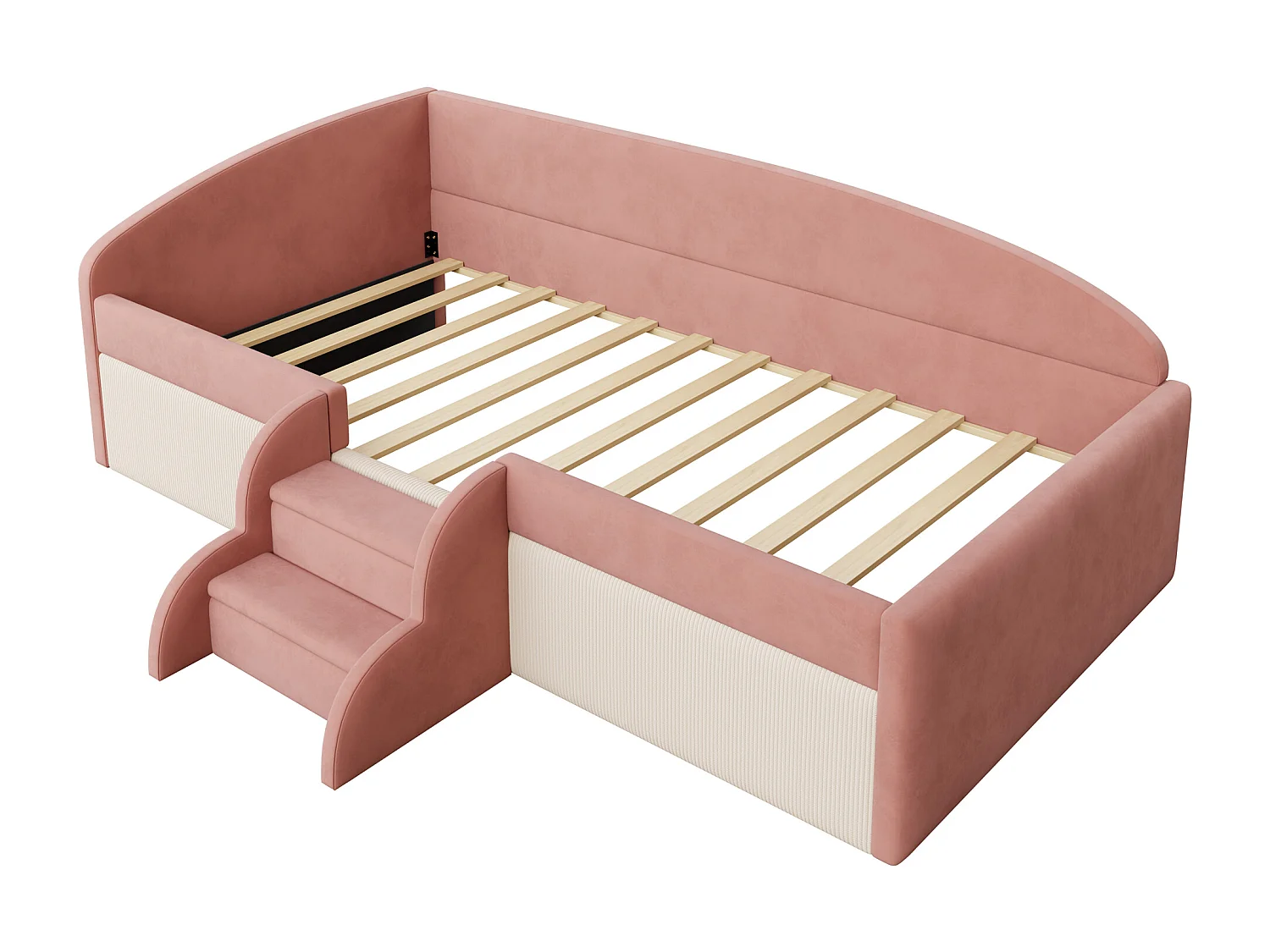 Gepolstertes Schlafsofa 90x190 cm - mit 2 Stufen - mit Lattenrost - ​​Rosa​​ (Matratze nicht inbegriffen)