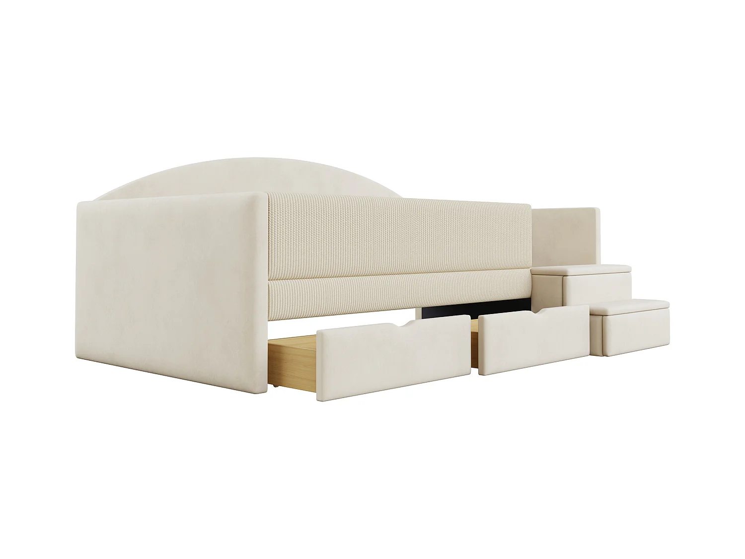 Tapicerowane łóżko dziecięce 90x190 cm - z 2 szufladami - z stopniami - welur - beżowy (materac nie jest wliczony w cenę)