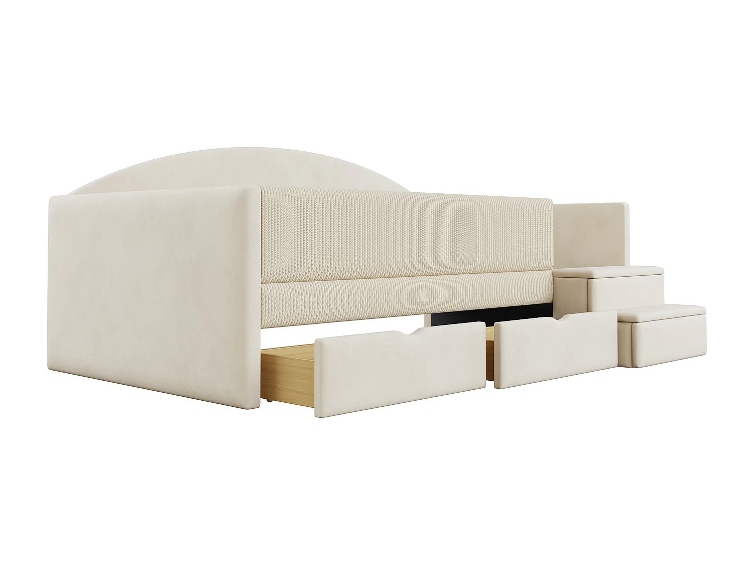 Gepolstertes Kinderbett 90x190 cm - mit 2 Schubladen - mit Stufen - Samt - beige (Matratze nicht inbegriffen)