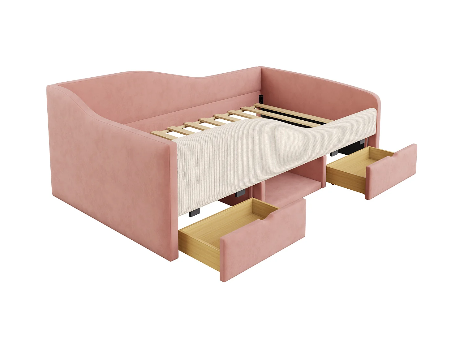 Tapicerowane łóżko dziecięce 90x190 cm - z 2 szufladami - z stelażem lamelowym - ​​Różowy​​ (materac nie jest wliczony w cenę)