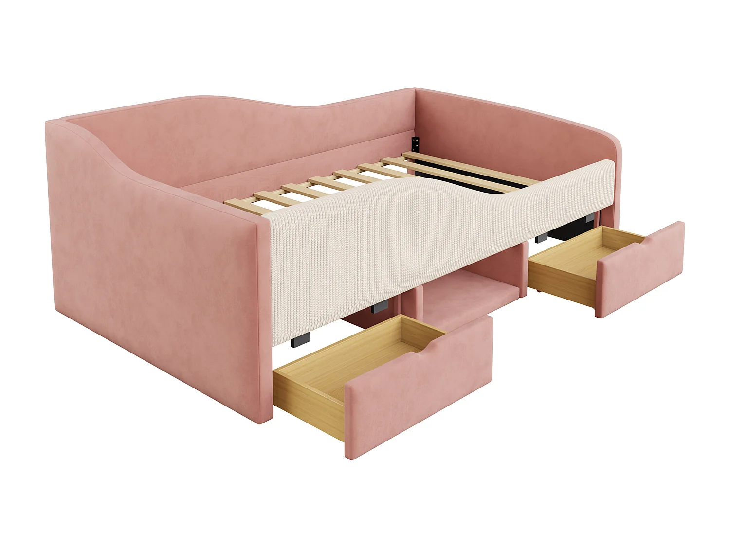 Gepolstertes Kinderbett 90x190 cm - mit 2 Schubladen - mit Lattenrost - ​​Rosa​​ (Matratze nicht inbegriffen)