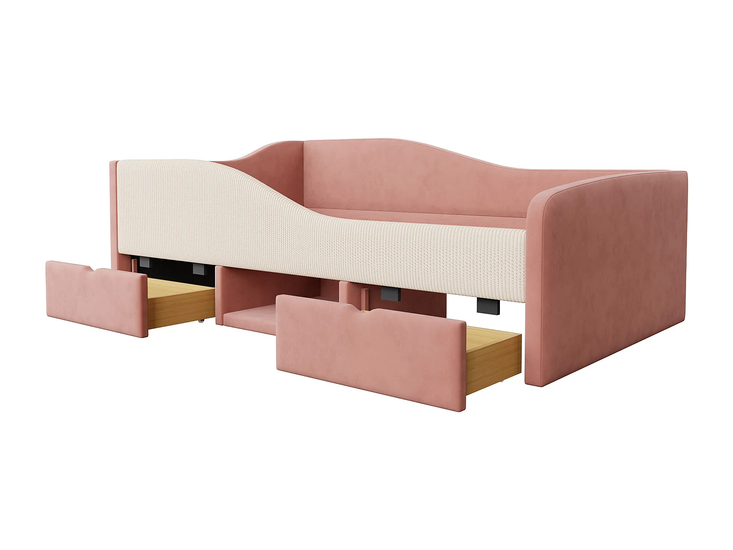 Gepolstertes Kinderbett 90x190 cm - mit 2 Schubladen - mit Lattenrost - ​​Rosa​​ (Matratze nicht inbegriffen)