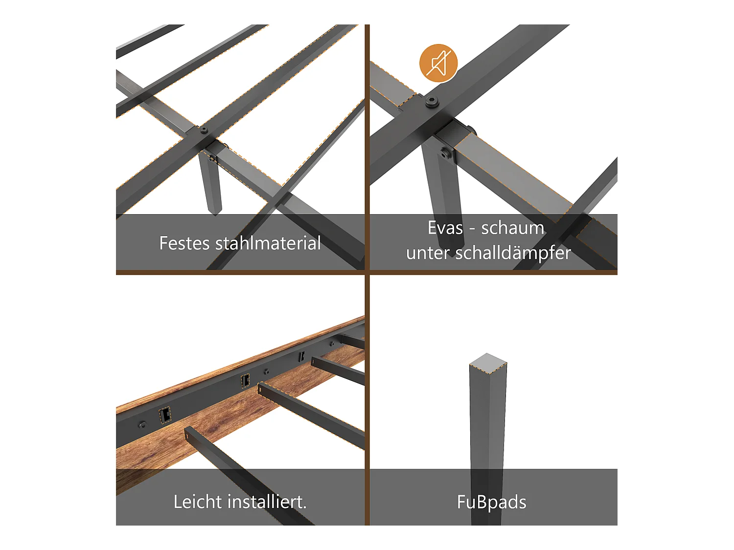 Tweepersoonsbed 160x200cm met ijzeren lattenbodem en hoog hoofdeinde, metaal + MDF, bruin
